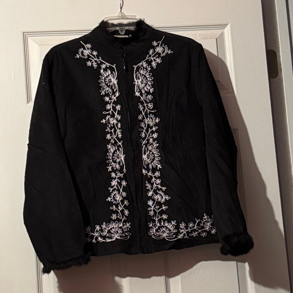 White Stag Black Bomber Jacket with White Embroidery